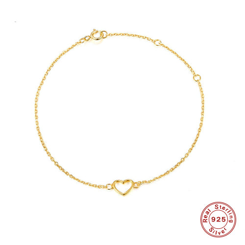 Bracelet Lien Cœur Creux en Argent Sterling 925 pour Femme - Plaqué Or 18k Authentique