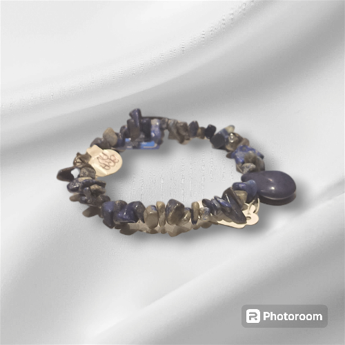 Bracelet en Chips de Pierre Naturelle de Lapis Lazuli avec Perle en Bois