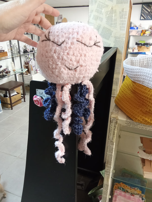 Amigurumi Poulpe Pieuvre au Crochet Rose - Modèle Unique - 30 cm de Longueur Totale