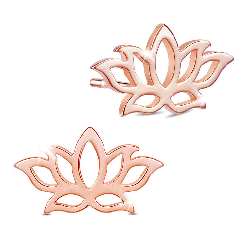 Clous d'Oreilles Shegrace en Argent Sterling 925 - Motif Lotus, Or Rose