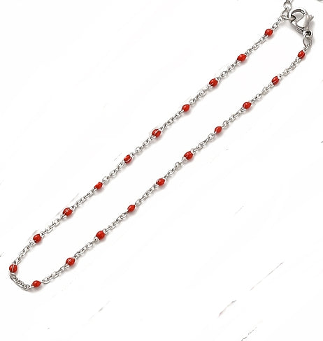 bracelet fête des mères Acier Inoxydable Argenté avec Perle rouge- Élégance Intemporelle
