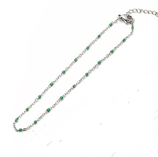 bracelet fête des mères Acier Inoxydable Argenté avec Perle verte- Élégance Intemporelle