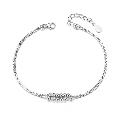 bracelet fête des mères Double Couche en Argent Sterling Plaqué Rhodium Shegrace 925 avec Perles Minuscules - Multi-Brins - Platine