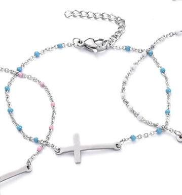 bracelet fête des mères à Maillons en Acier Inoxydable 304 avec Émail - Bleu