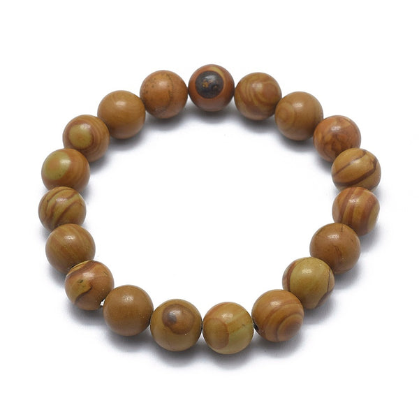 Bracelet stretch en perles de pierre et de dentelle de bois naturel