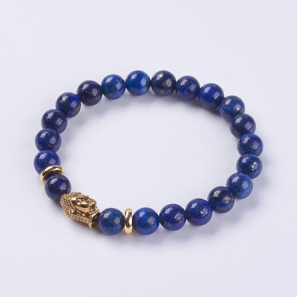 Bracelet Extensible en lapis lazuli Naturelle avec Tête de Bouddha en Alliage