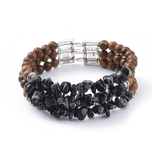 Ensemble de trois bracelets en perles de puce en obsidienne naturelle