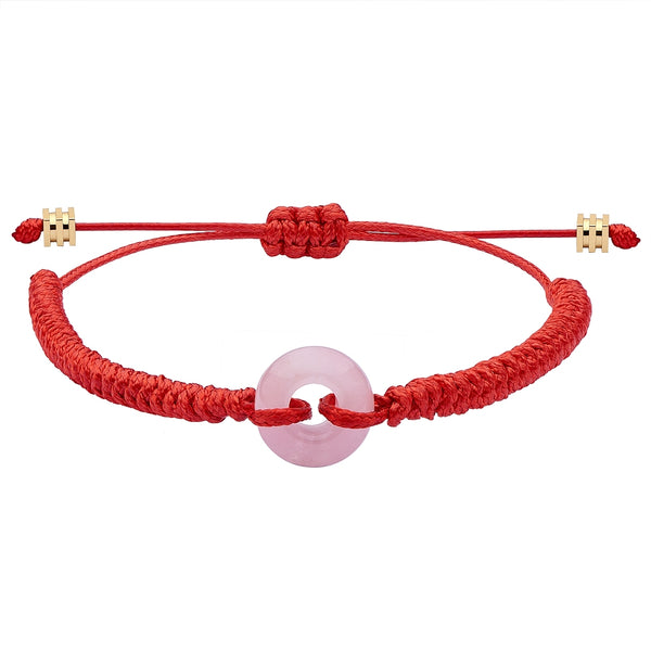 bracelet fête des mères de perles tressées en beignet de quartz rose naturel