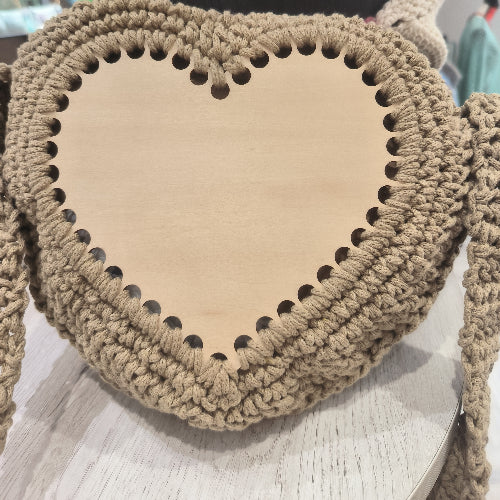 Sac Bandoulière en Forme de Cœur en Crochet - Corde Naturelle
