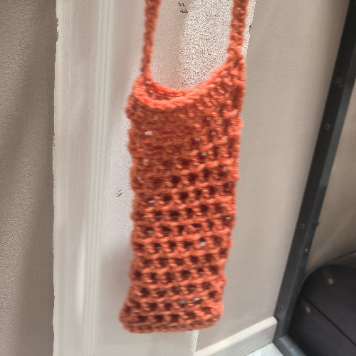 Pochette de Téléphone/Gourde au Crochet - Laine Acrylique Naturelle - Orange